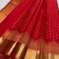 Vermilion Red Kanjivaram silk saree with grand diamond-lattice zari pallu