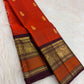 Vermilion Red Kanjeevaram Saree — full drape, pure silk Kanchipuram handwoven — Idam Living