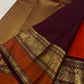 Vermilion Red Pure Silk Kanjeevaram Saree — full saree overview, Korvai weave with elephant motif border — Idam Living