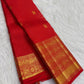 Vermilion Red Handwoven Pure Silk Kanchi Pattu Saree with Varisaipet Weave and Grand Antique Gold Zari Border