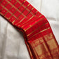 Vermilion Red Handwoven Pure Silk Kanchipuram Zari Kattam Saree with Broad Gold Border – front full drape view