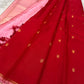 Crimson vermilion Kanjivaram saree with pastel pink border and small Gandaberunda Butta in antique gold zari — Idam Living