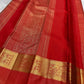 Vermilion Red Handwoven Pure Silk Kanchipuram Saree with Gaja Elephant Border