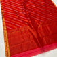 Vermilion Red handloom Pattu Silk Chanderi saree with orange and rose woven stripes, gold edging and metallic pallu
