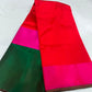Vermilion red Pattu Silk Chanderi saree with rani pink and emerald green Mashru border