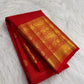 Vermilion Red Handwoven Pure Silk Kanchi Pattu Saree with Varisaipet Weave and Grand Antique Gold Zari Border