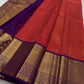Fine gold-zari diamond geometry across Vermilion Red Kanchipuram silk.