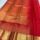 Vermilion Red Kanjivaram saree with intricate geometric antique gold zari border