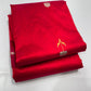 Sweet chilli red and raspberry pink handwoven Pattu Silk Chanderi saree, draped view