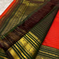 Vermilion red Pure Silk Kanjivaram Varisaipet saree with gold zari bands and heirloom craftsmanship