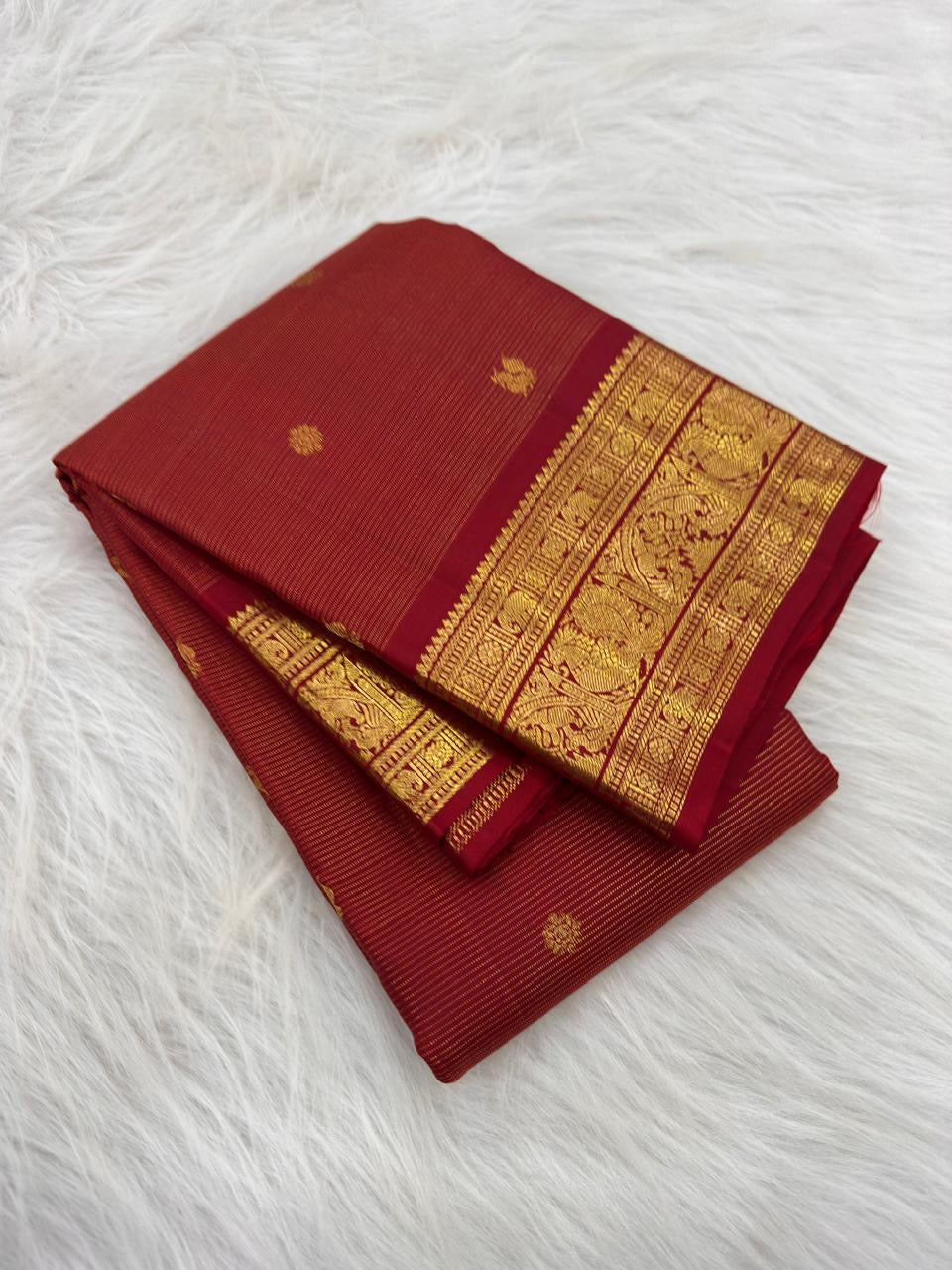 Vermilion Red pure silk Kanchipuram saree — vairaoosi, full drape
