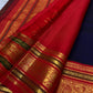 Vermilion Red and antique-gold multi-register Varisaipet border on deep navy pure silk.