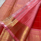 Vermilion Red Pure Silk Kanjeevaram Zari Kattam saree with gold checks and Blush-Pink border edge.