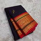 Deep Aubergine Pure Silk Kanchipuram Korvai saree with vermillion red gold zari border