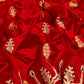 Vermillion red handloom Pattu Silk Chanderi saree with gold woven motifs and orange magenta accents