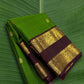 Parrot green Kanchipuram silk saree with deep coffee brown rettapet border and gold zari Idam Living