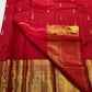 Chedi butta in gold zari close-up on vibrant red Kanchipuram pure silk saree — Idam Living