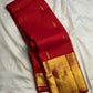Full view of vibrant red handwoven Kanchipuram pure silk saree with oosi vaanam weave — Idam Living