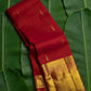 Vibrant red handwoven Kanjivaram pure silk saree with oosi vaanam weave and chedi butta — Idam Living