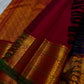 Vintage Aubergine Handwoven Pure Silk KanchiPattu Saree with Zari Kattam and Arakku Red Korvai Mayil Border