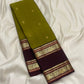 Antique Olive Green and Deep Espresso Brown Handwoven Pure Silk Kanjivaram Rettapet Saree with Vintage Gold Zari Buttas