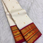 Warm-ivory pure silk Kanchipuram Korvai saree with Sevvanthi rust-orange border, full drape — Idam Living