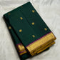 Deep emerald green handwoven pure silk Kanchipuram Butta saree, full view — Idam Living