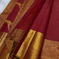 Vintage maroon Kancheepuram Zari Kattam silk saree, folded view with kili pallu.