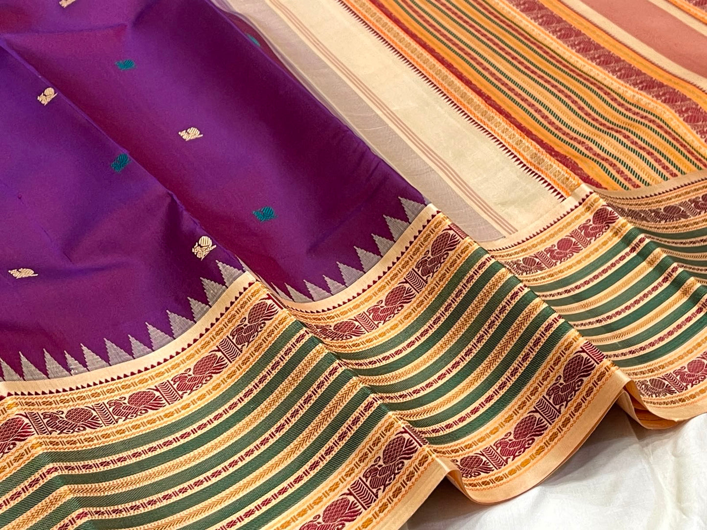 Royal Purple pure silk Kanchipuram saree — vintage thread weaving