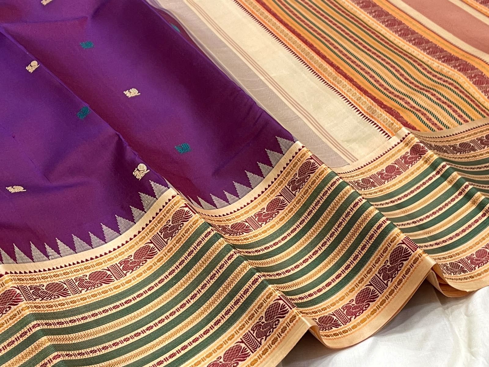 Royal Purple pure silk Kanchipuram saree — vintage thread weaving