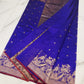 Violet-blue Chanderi saree with antique-gold floral borders