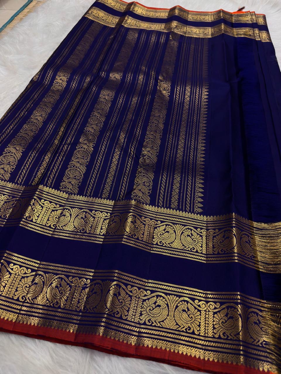 Violet blue arakku red kanchipuram rettapet – Idam Living Pure Silk Kanchipuram saree