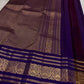 Radiant Neelam Blue pure silk Kanchipuram Varisaipet saree, decorative seer zari weaving.
