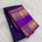 Royal violet pure silk Kanchipuram saree with petite gold zari buttas scattered across the body