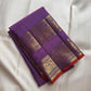 Kathiripoo Violet Handwoven Pure Silk Kanchipuram Saree with Rettapet Mayil Zari Border and Orange-Red Selvedge