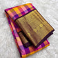 Mango yellow rose pink and purple checked Kanjeevaram saree | Kanjeevaram pure silk saree.