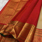 Warm Beige and Deep Vermillion Handwoven Pure Silk Kanchipattu Saree with Varisaipet Sorgavaasal Mayil Border