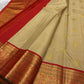 Warm Beige and Deep Vermillion Handwoven Pure Silk Kanchipattu Saree with Varisaipet Sorgavaasal Mayil Border