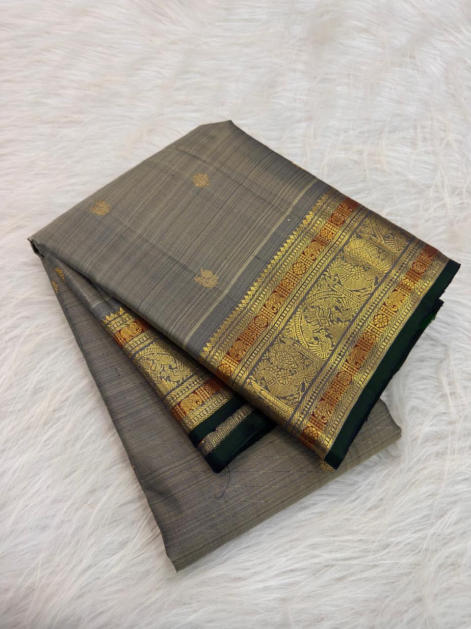 Warm Sand Beige pure silk Kanchipuram saree — zari detail