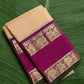 Warm ivory beige pure silk Kanchipuram saree with raspberry pink rettapet border and manthulir selvedge — front view — Idam Living