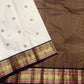 Warm Ivory Pure Silk Kanchipuram Saree | Butta | Aubergine Zari Border