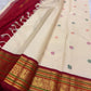 Warm Ivory Handwoven Pure Silk Kanchipuram Saree with Deep Crimson Varisaipet Border