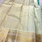 Warm Ivory gold zari pallu on Aqua Teal Pure Silk Kanchipuram Korvai saree