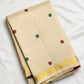 Warm Ivory silk saree with narrow geometric gold zari border.