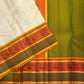 Warm ivory handwoven pure silk Kanjivaram Pattupet saree with no-zari silk thread border, styled view