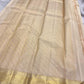 Warm Ivory Kanchi Pattu silk saree draped, full length view — Idam Living