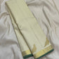 Warm Ivory Kanjipuram silk saree draped, full length view — Idam Living