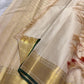 Warm Ivory Kanchi Pattu silk saree, body weave texture close-up — Idam Living