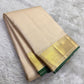 Warm Ivory Kanchi Pattu silk saree — full front view, zari kattam weave (view 2) — Idam Living