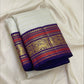 Warm Ivory Handwoven Pure Silk Kanchipuram Saree with Purple Border and Veldhari Detail, pallu detail